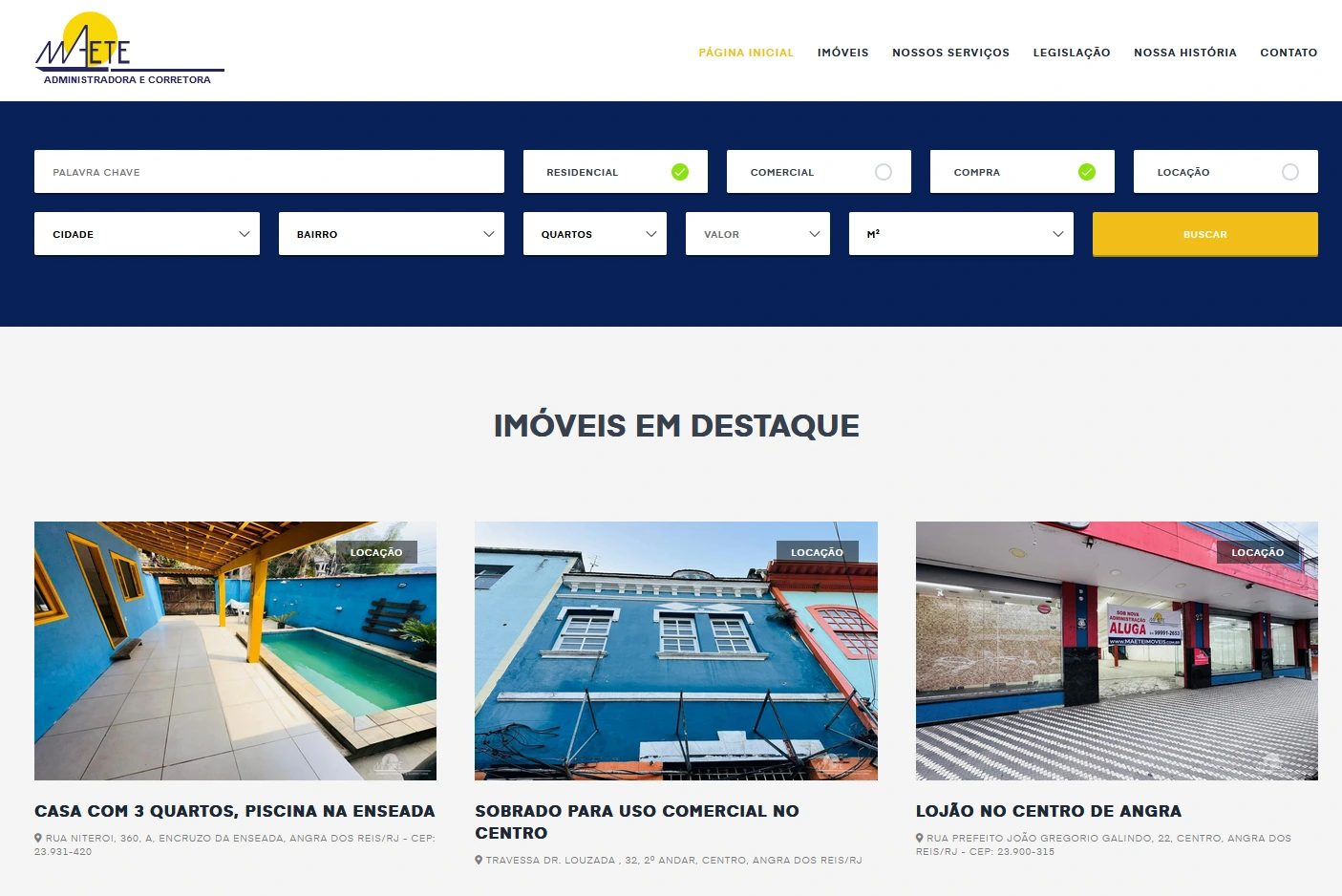 Print da home do site Maeteimoveis