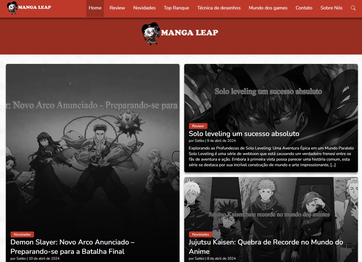 Print da home do site Manga Leap